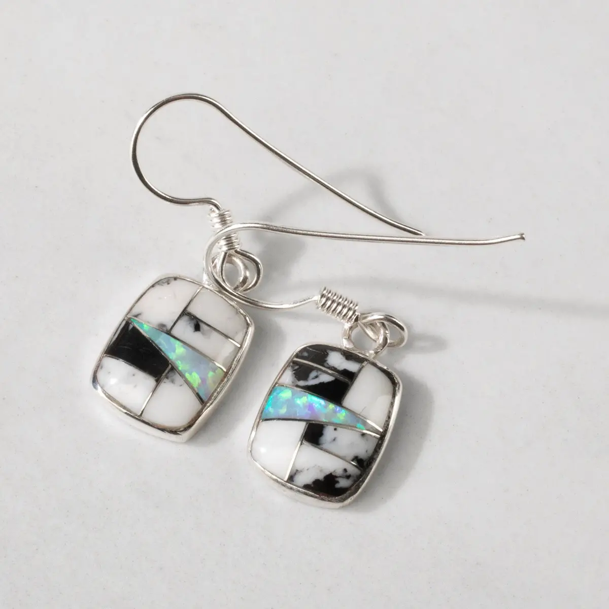 White Buffalo Turquoise Rectangular 925 Sterling Silver Usa Handmade Earrings With French Hook 1