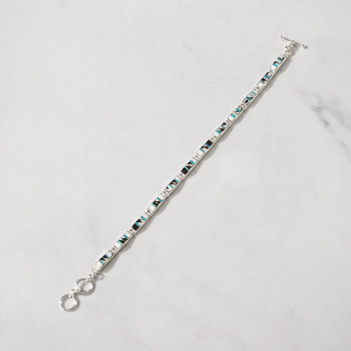White Buffalo Turquoise Regtangle 925 Sterling Silver Bracelet 1