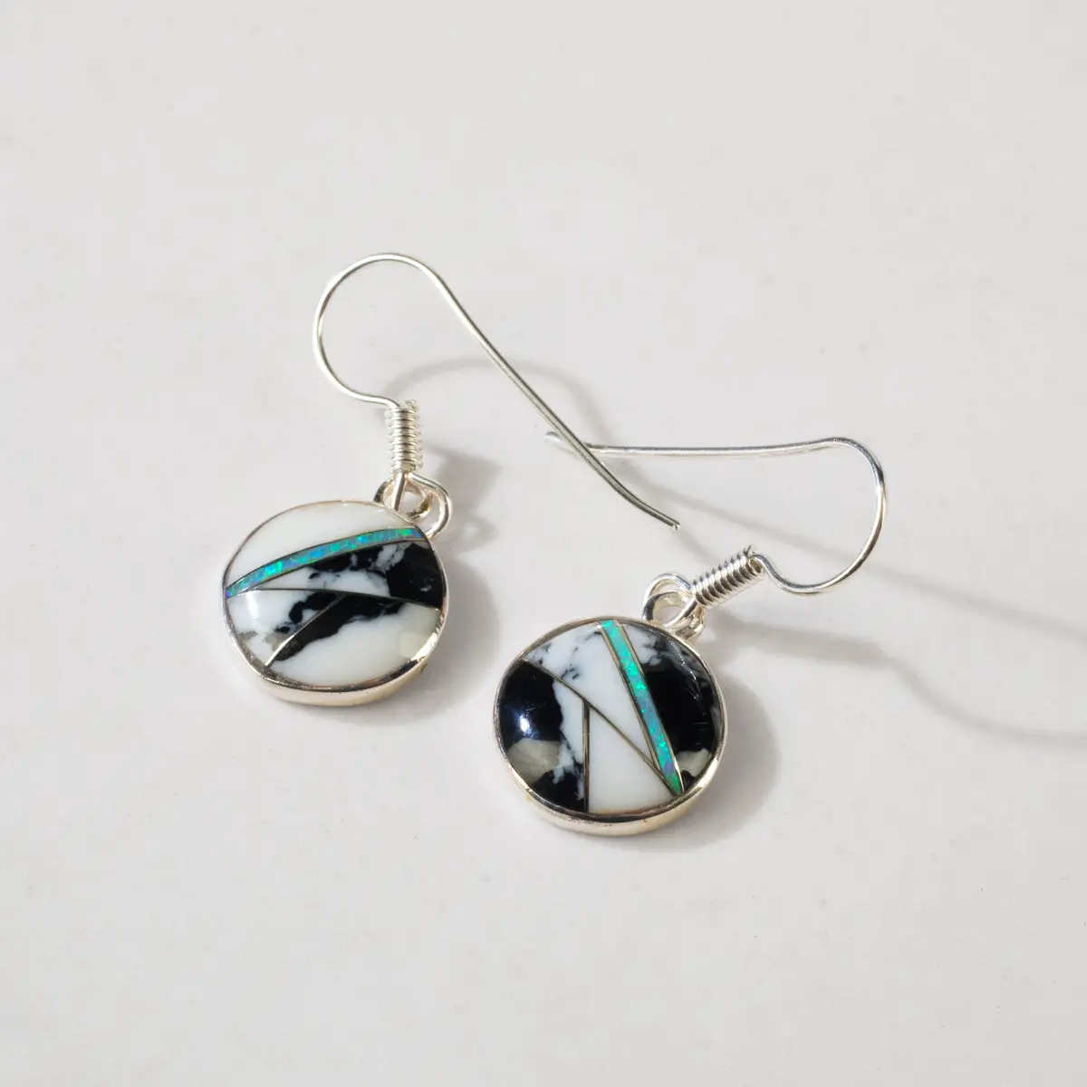 White Buffalo Turquoise Round Usa Handmade 925 Sterling Silver Earrings With French Hook Backing 1