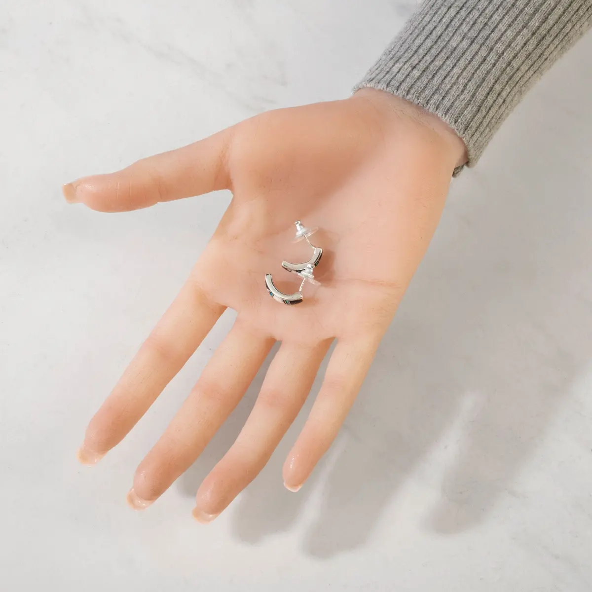 White Buffalo Turquoise Semi Hoop 925 Sterling Silver Usa Handmade Earring With Stud Backing 2