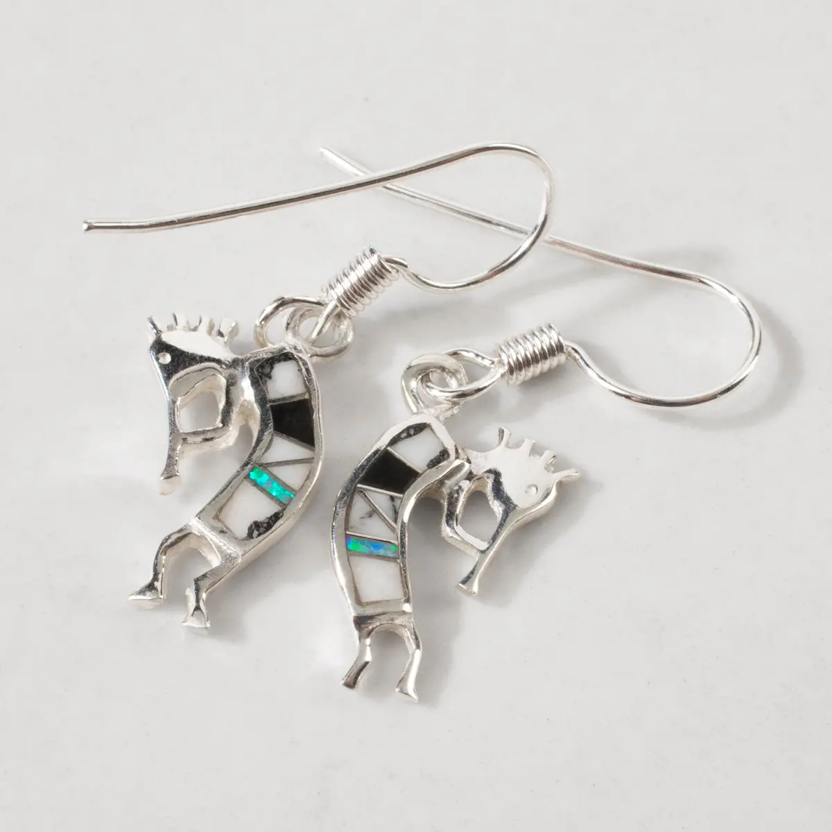 White Buffalo Turquoise Small Kokopelli 925 Sterling Silver Usa Handmade Earring With French Hook 1