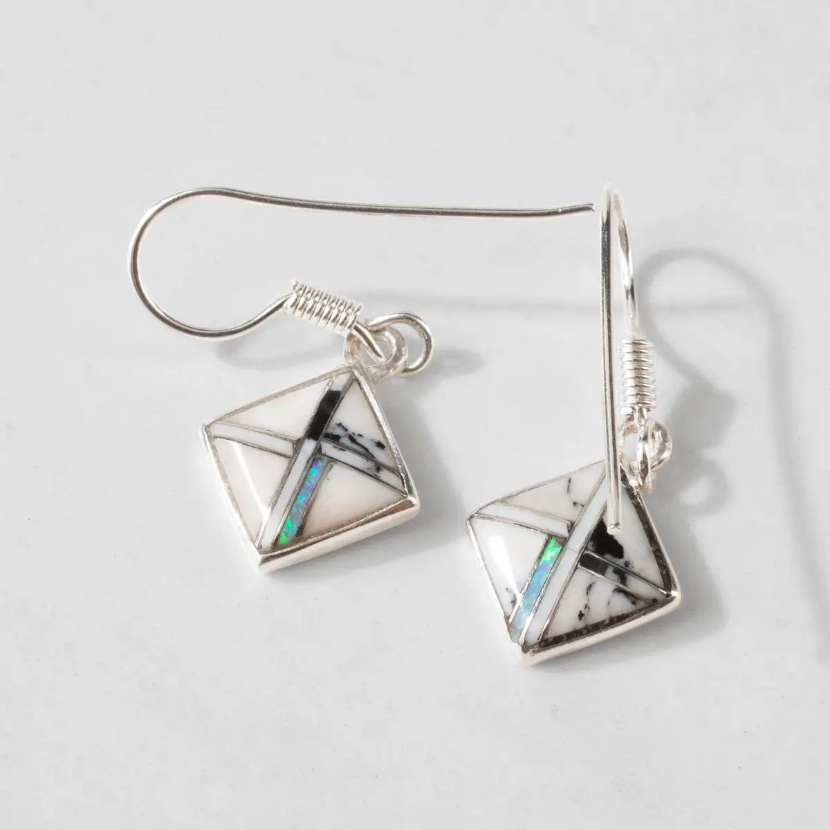White Buffalo Turquoise Square 925 Silver Usa Handmade Earrings 1