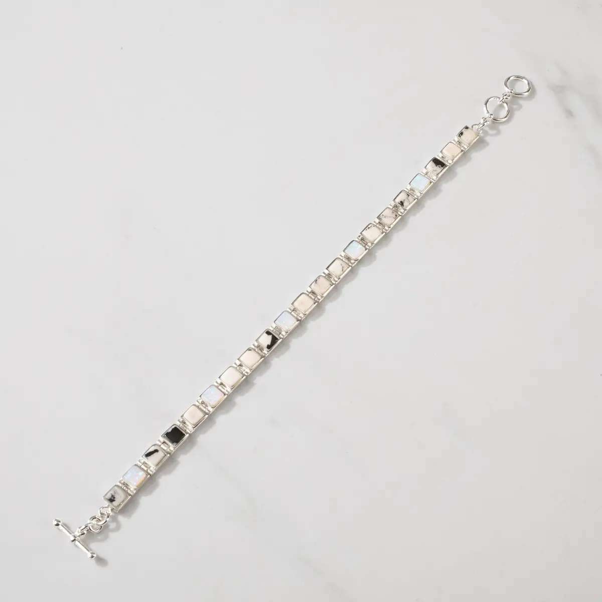 White Buffalo Turquoise Square 925 Sterling Silver Bracelet 1