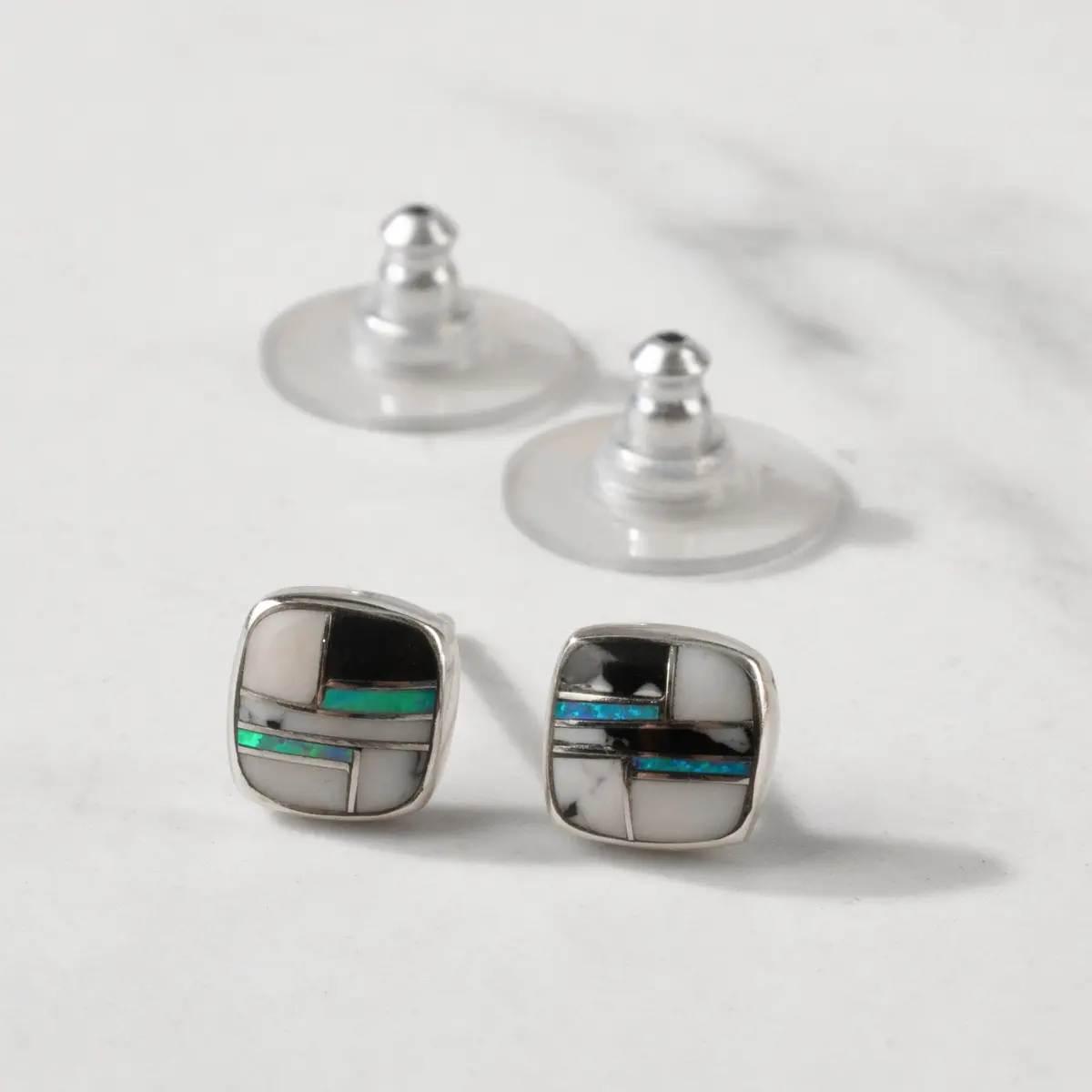 White Buffalo Turquoise Square 925 Sterling Silver Usa Handmade Earring With Stud Backing 1