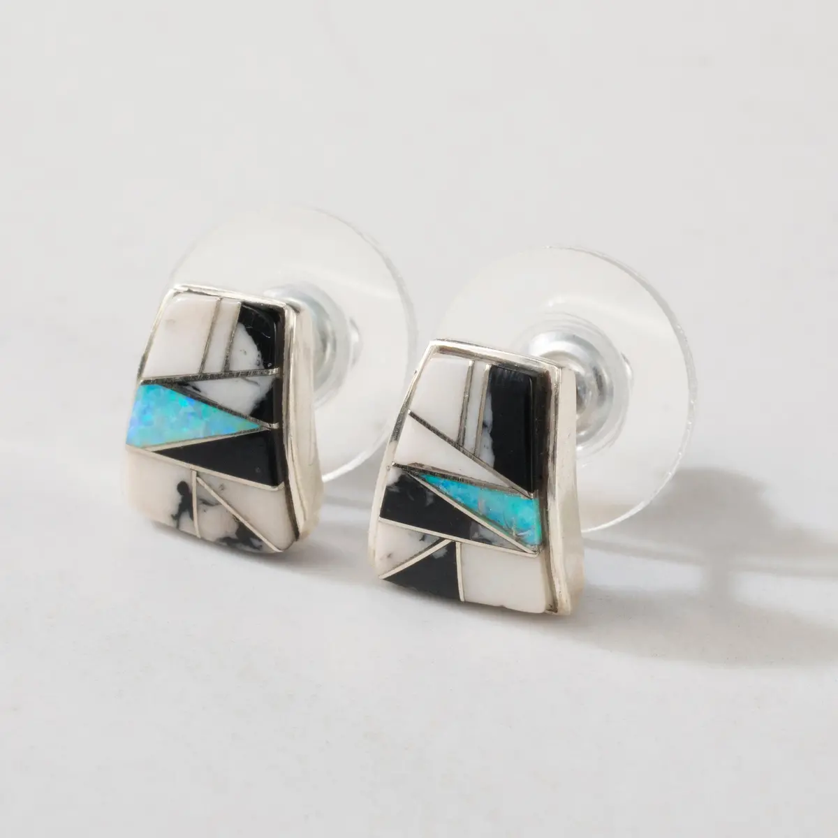 White Buffalo Turquoise Stud 925 Sterling Silver Earring Usa Handmade With Opal Accent 1