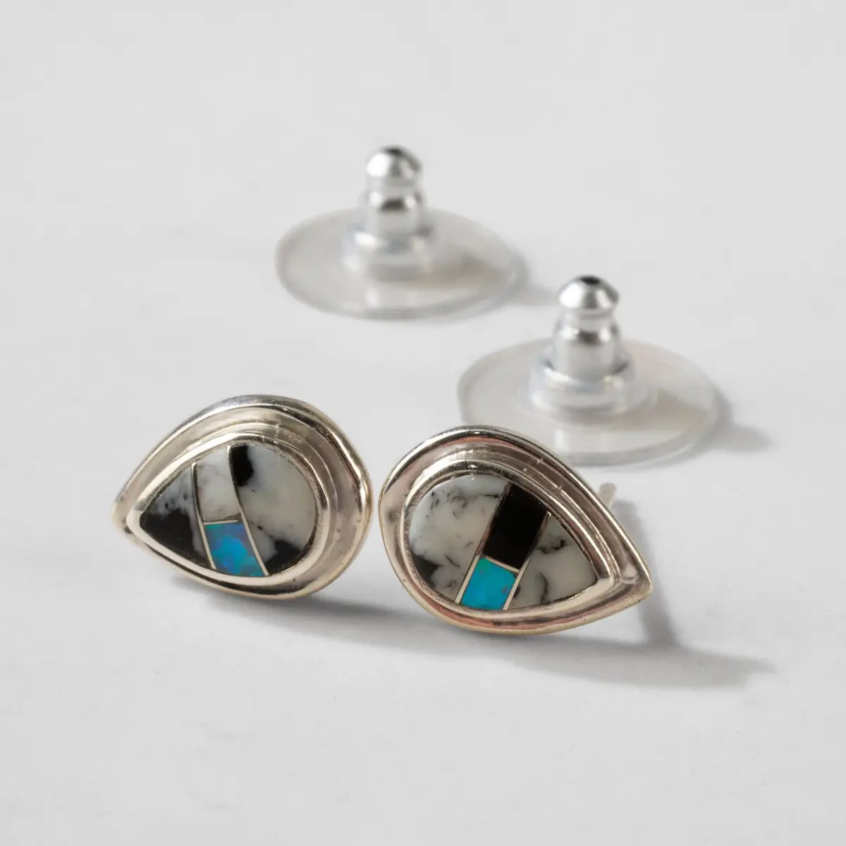 White Buffalo Turquoise Teardrop 925 Sterling Silver Earring With Stud Backing Usa Handmade With Opal Accent 1