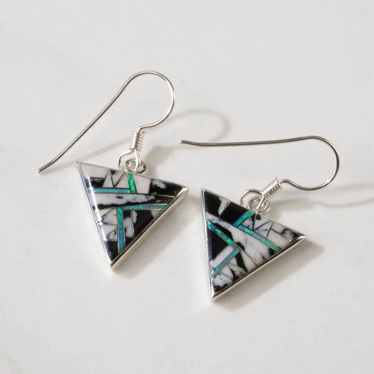White Buffalo Turquoise Triangle 925 Sterling Silver Earring With French Hook Usa Handmade 1