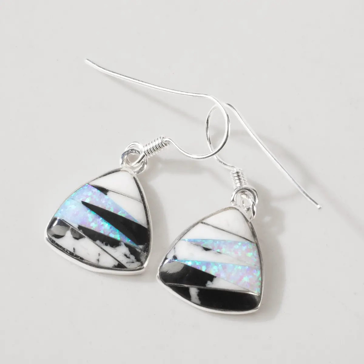 White Buffalo Turquoise Triangle 925 Sterling Silver Usa Handmade Earrings With French Hook 1