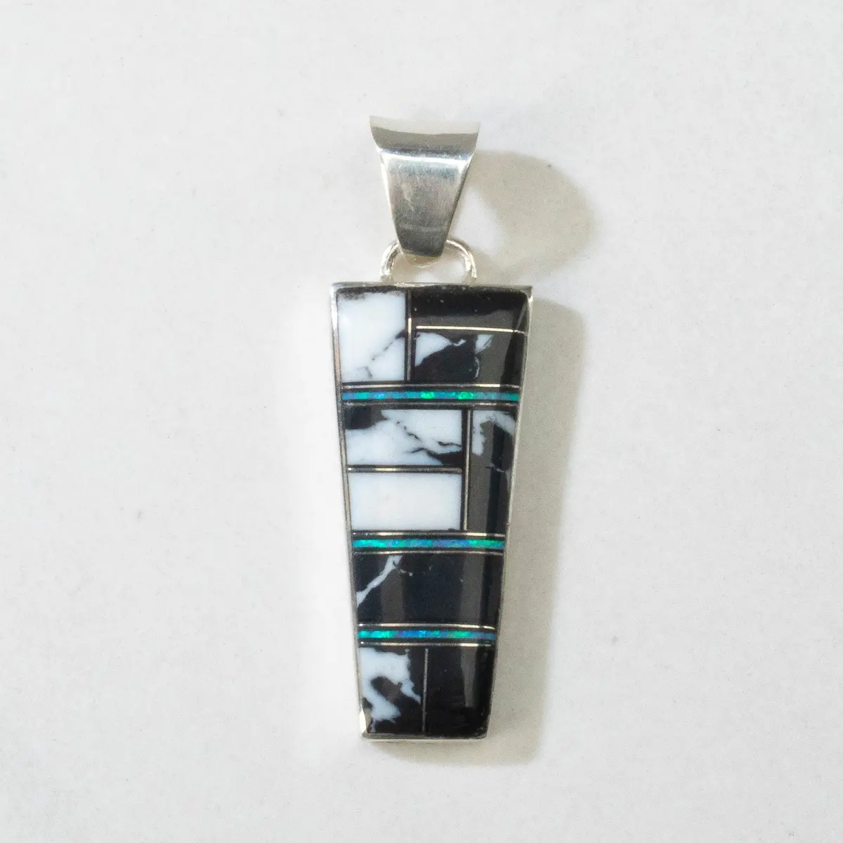 White Buffalo Turquoise Usa Handmade 925 Sterling Silver Pendant With Opal & Black Onyx Accent 1