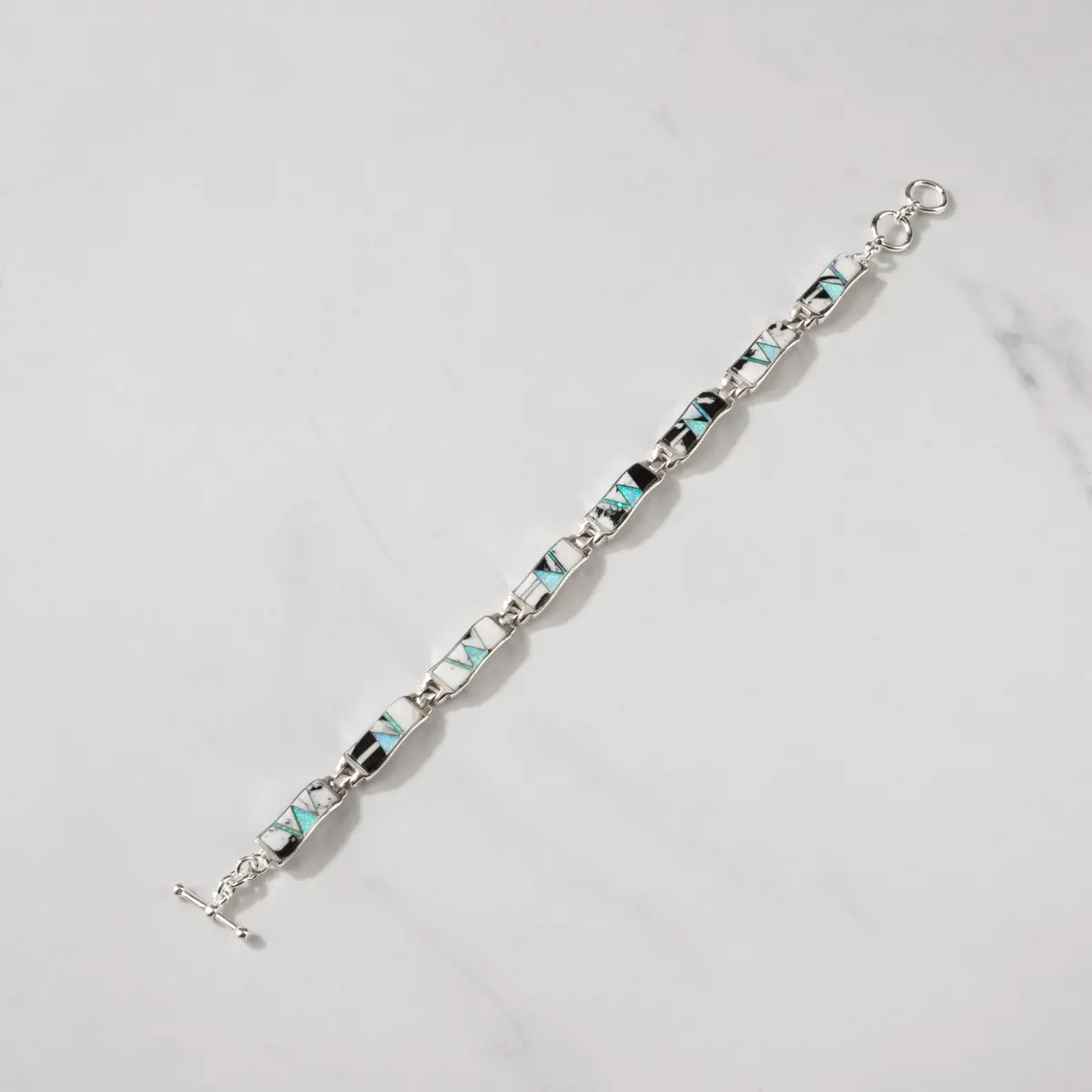 White Buffalo Turquoise Wavy 925 Sterling Silver Bracelet Usa Handmade With Opal Accent 1