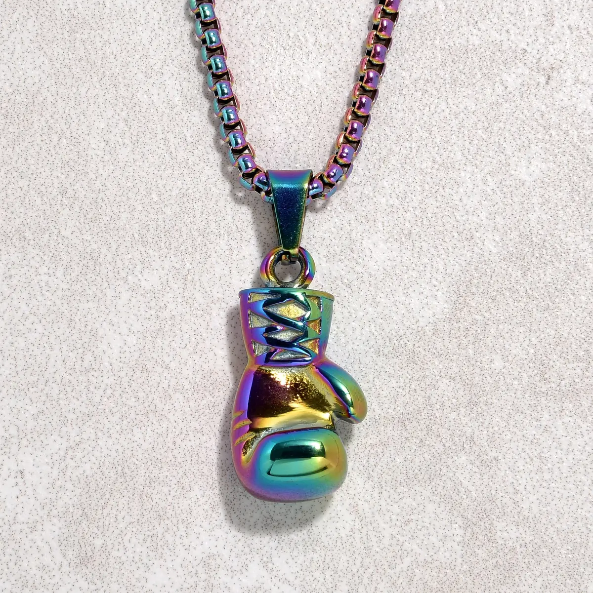 Aurora Borealis Boxing Gloves Steel Hearts Necklace 1