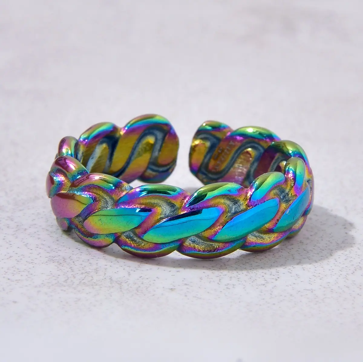 Aurora Borealis Braided Rope Steel Hearts Ring 1