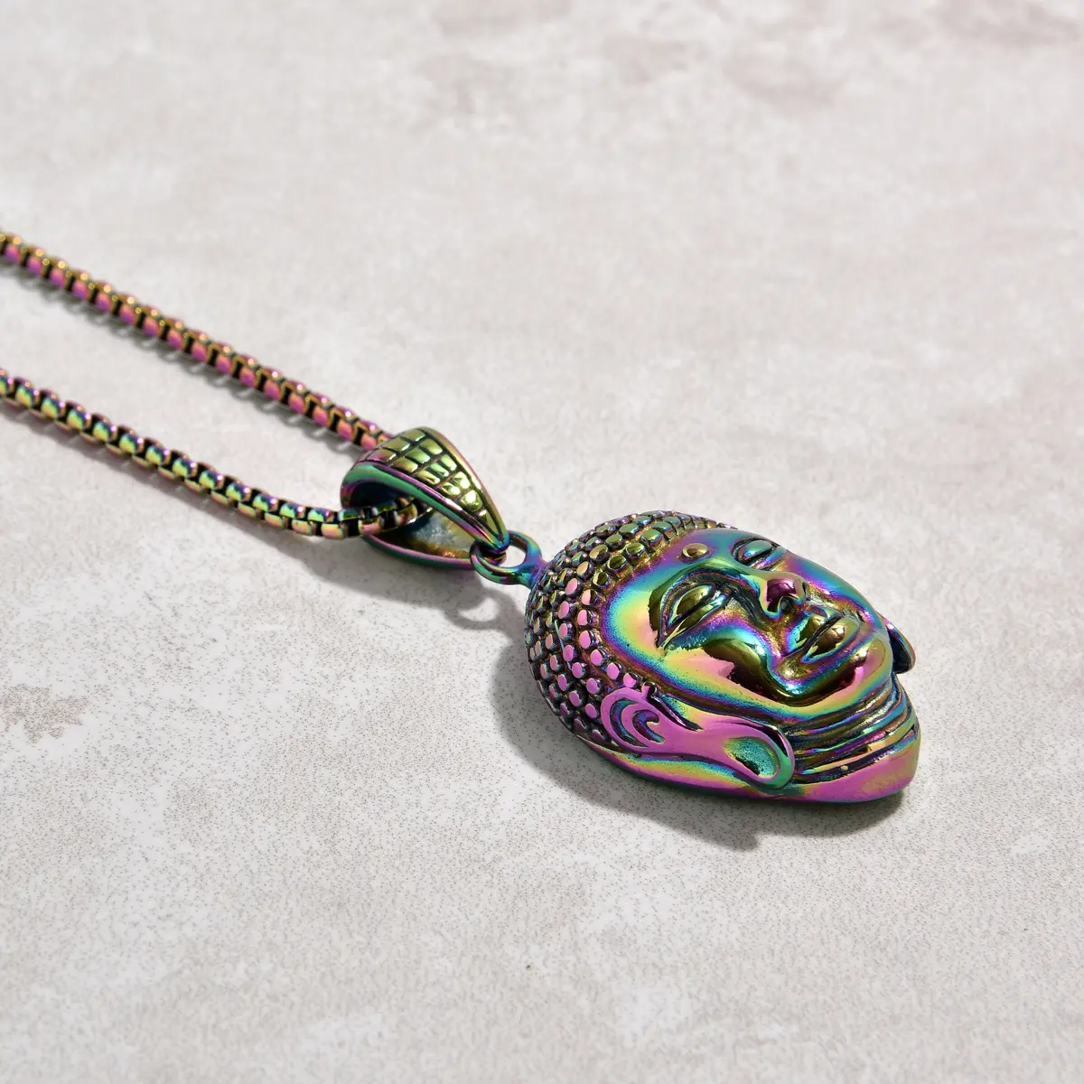 Aurora Borealis Buddha Steel Hearts Necklace 2