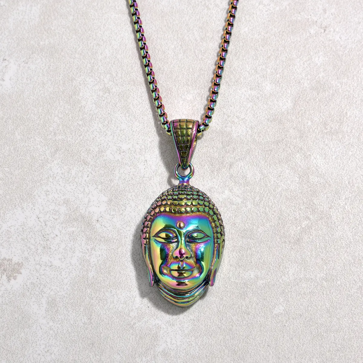 Aurora Borealis Buddha Steel Hearts Necklace 1