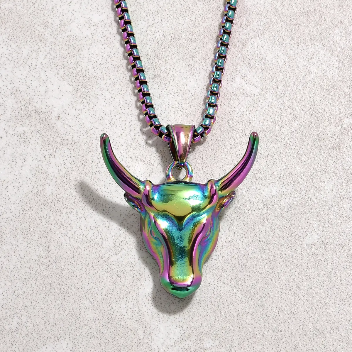 Aurora Borealis Bull Head Steel Hearts Necklace 1