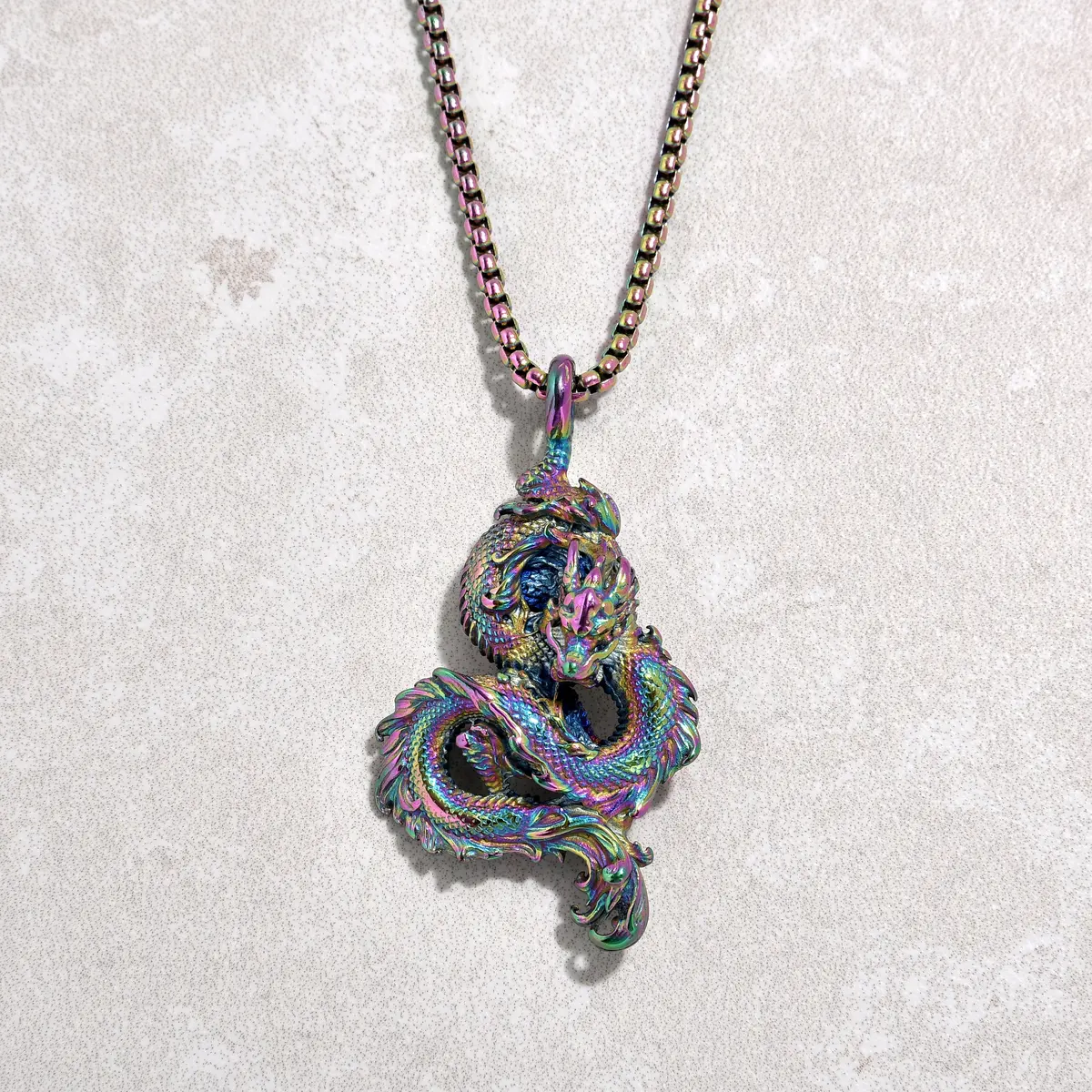 Aurora Borealis Dragon Steel Hearts Necklace 1