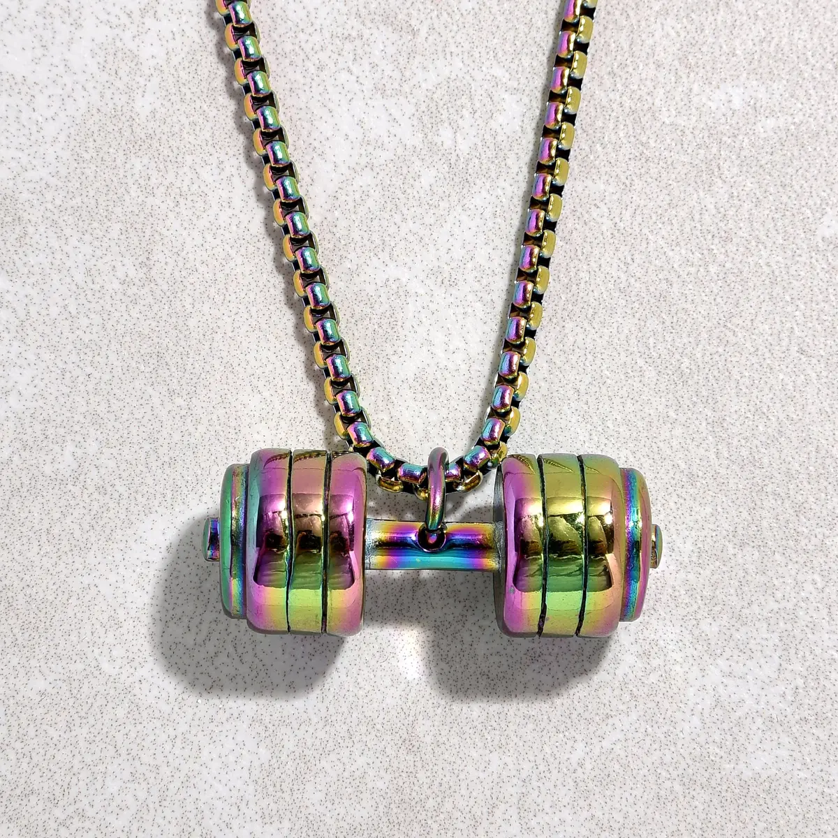 Aurora Borealis Dumbbell Steel Hearts Necklace 1