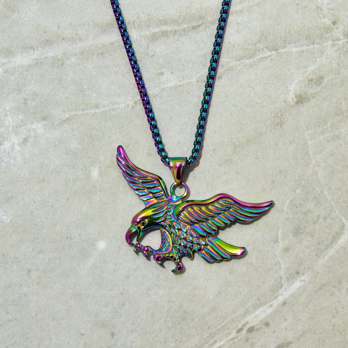 Aurora Borealis Eagle Steel Hearts Necklace 1