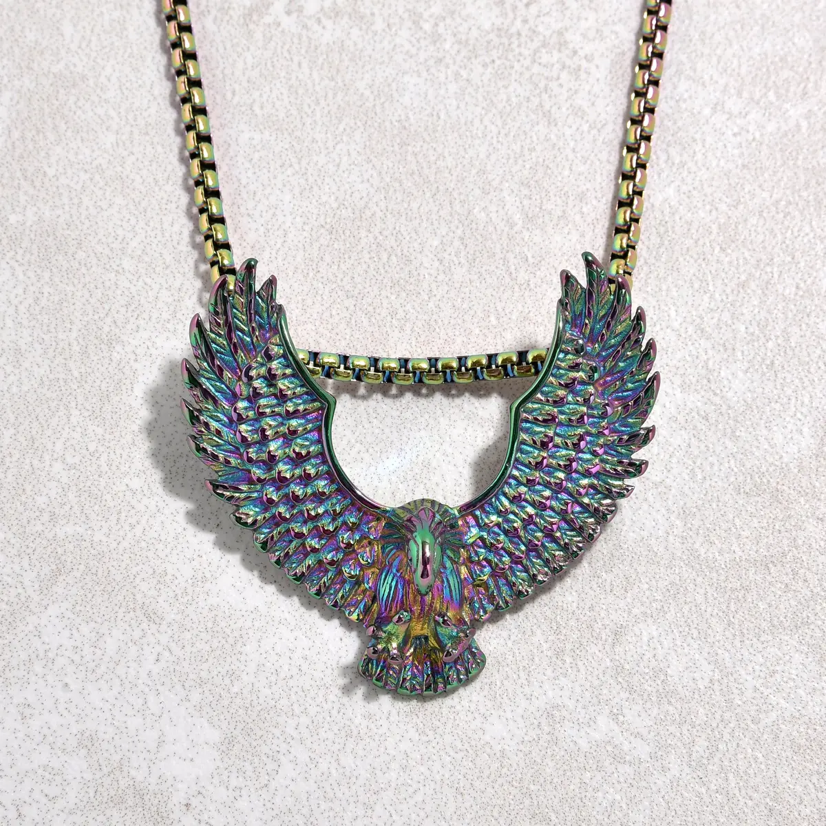 Aurora Borealis Eagle Steel Hearts Necklace 1