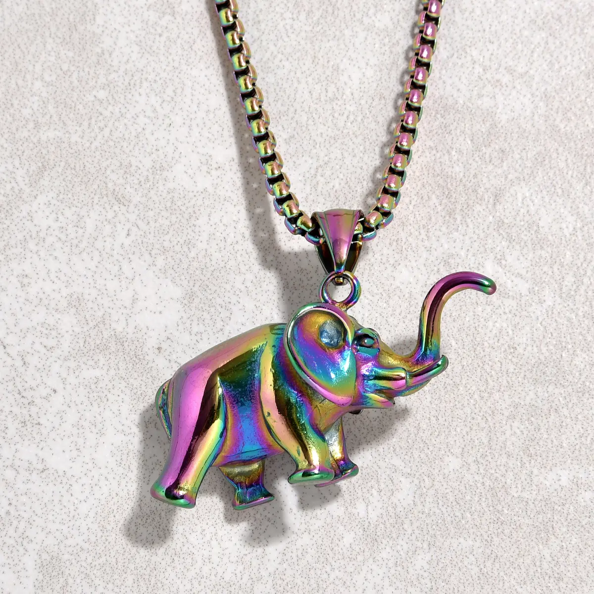 Aurora Borealis Elephant Steel Hearts Necklace 1