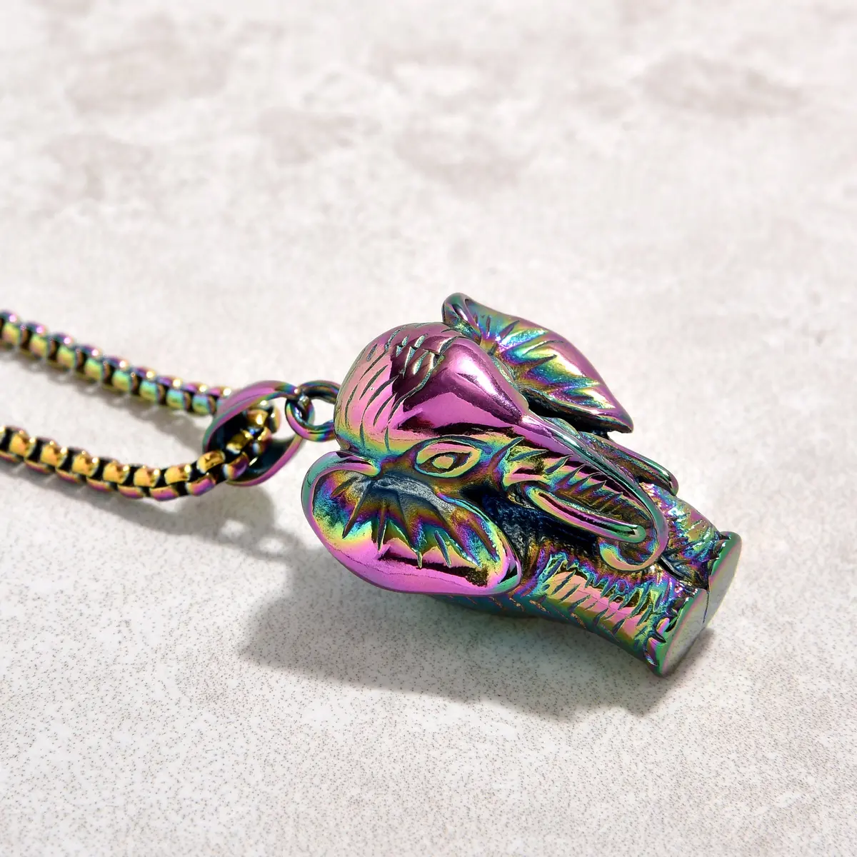 Aurora Borealis Elephant Steel Hearts Necklace 2