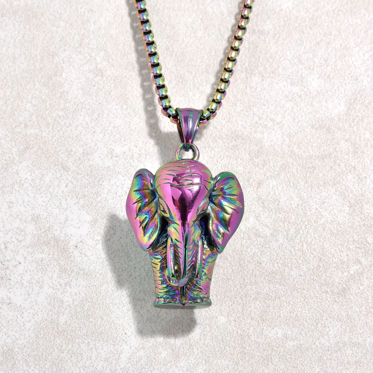 Aurora Borealis Elephant Steel Hearts Necklace 1