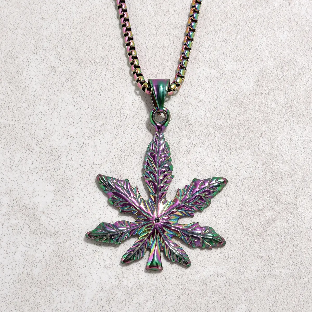 Aurora Borealis Hemp Leaf Steel Hearts Necklace 1