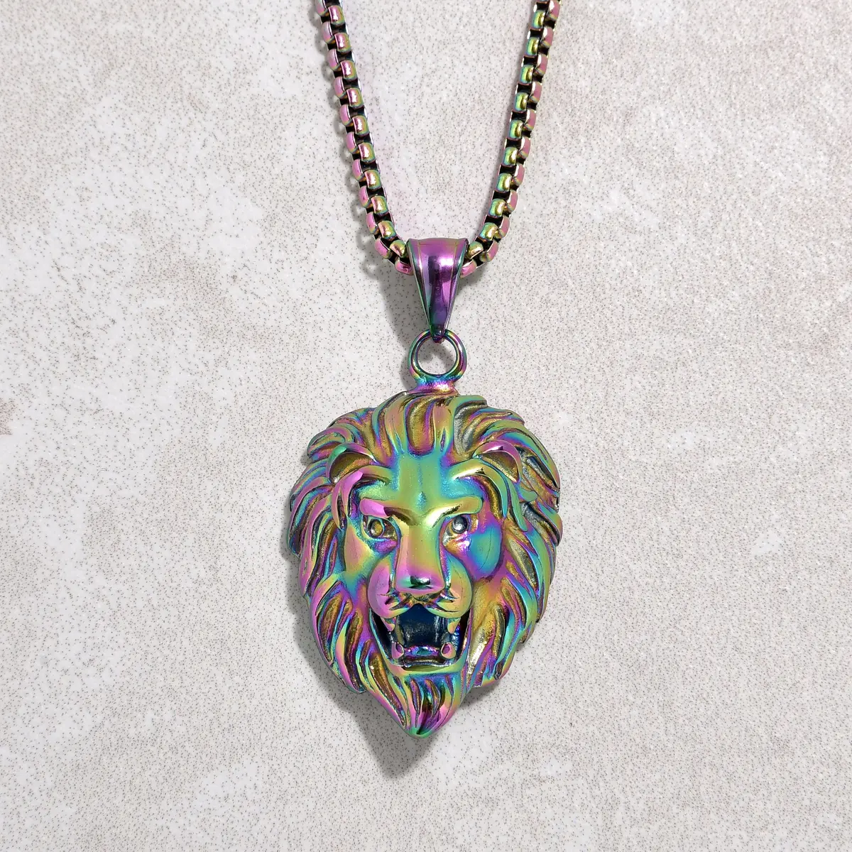 Aurora Borealis Lion Steel Hearts Necklace 1