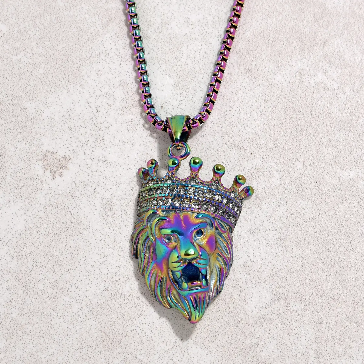 Aurora Borealis Lion Steel Hearts Necklace 1