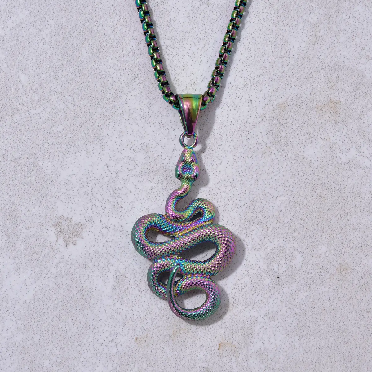 Aurora Borealis Snake Steel Hearts Necklace 1