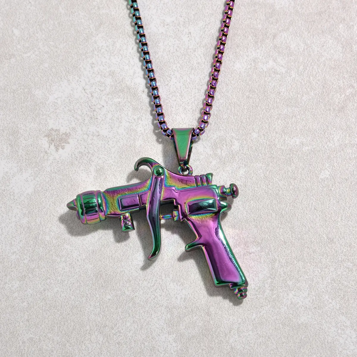 Aurora Borealis Tattoo Gun Steel Hearts Necklace 1
