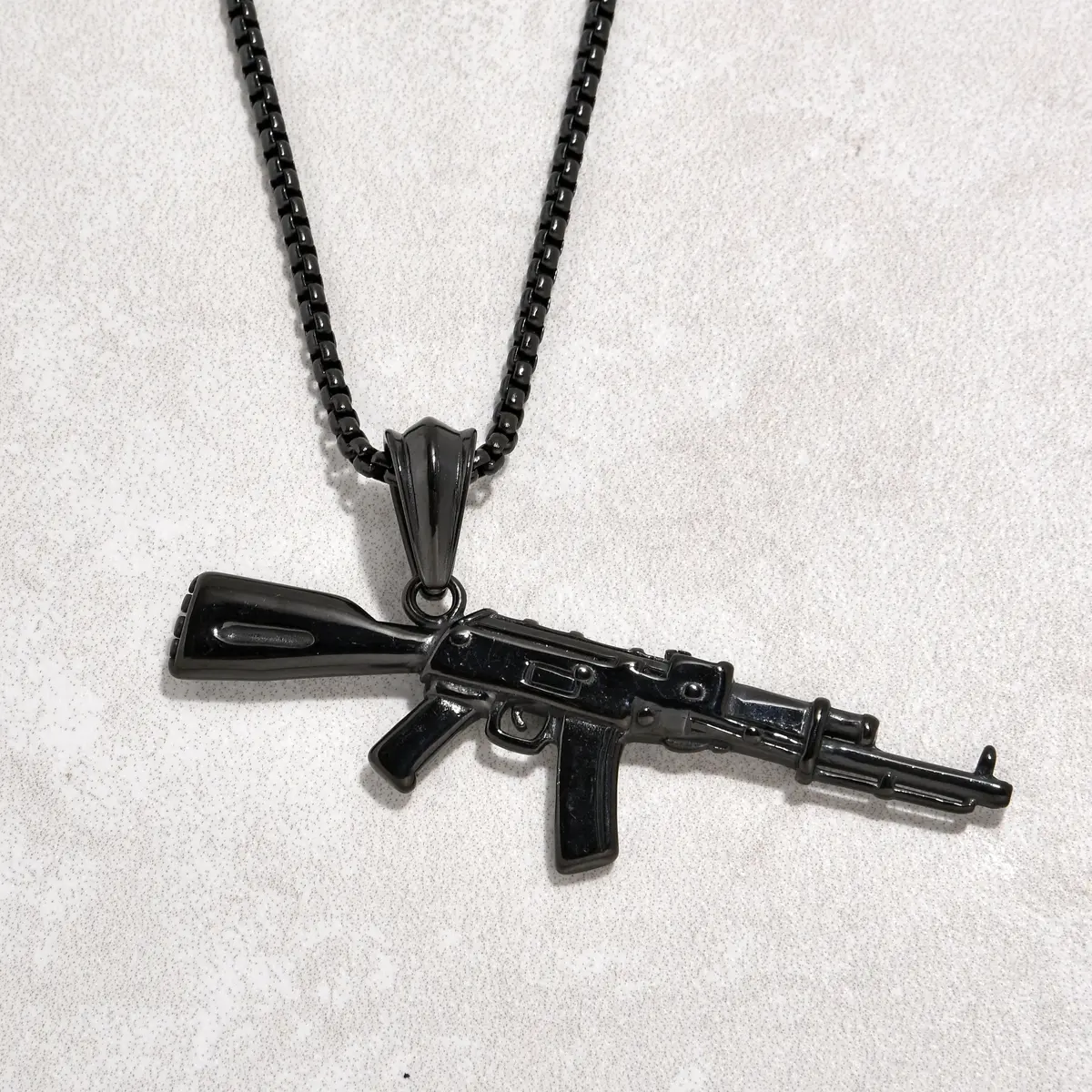 Black Gun Metal Ak-47 Gun Steel Hearts Necklace 1