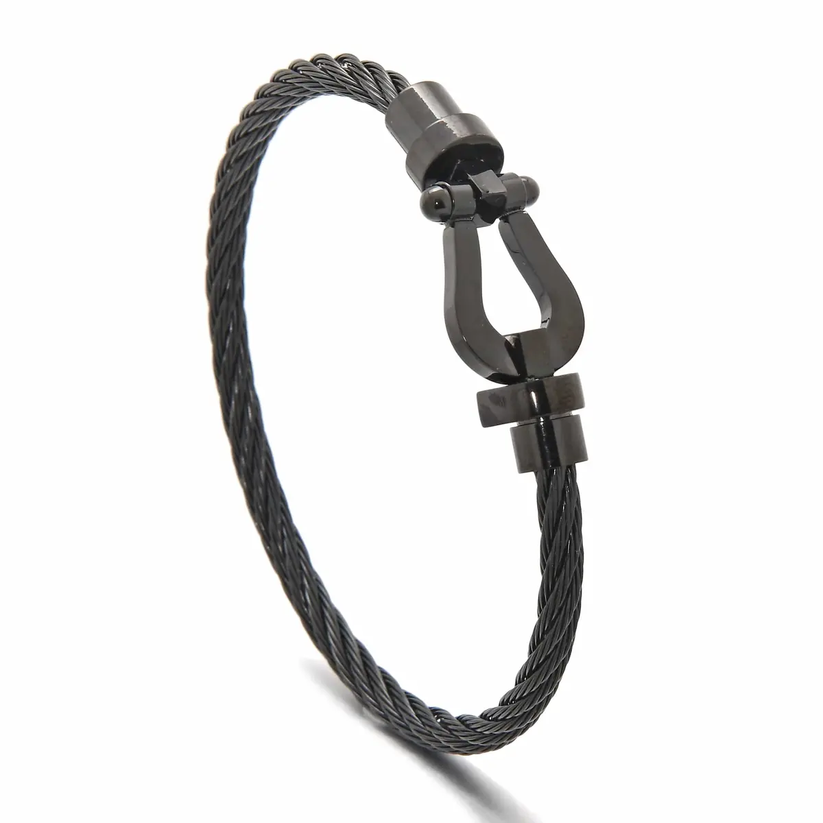 Black Arabian Cable Braided Steel Hearts Bracelet 1