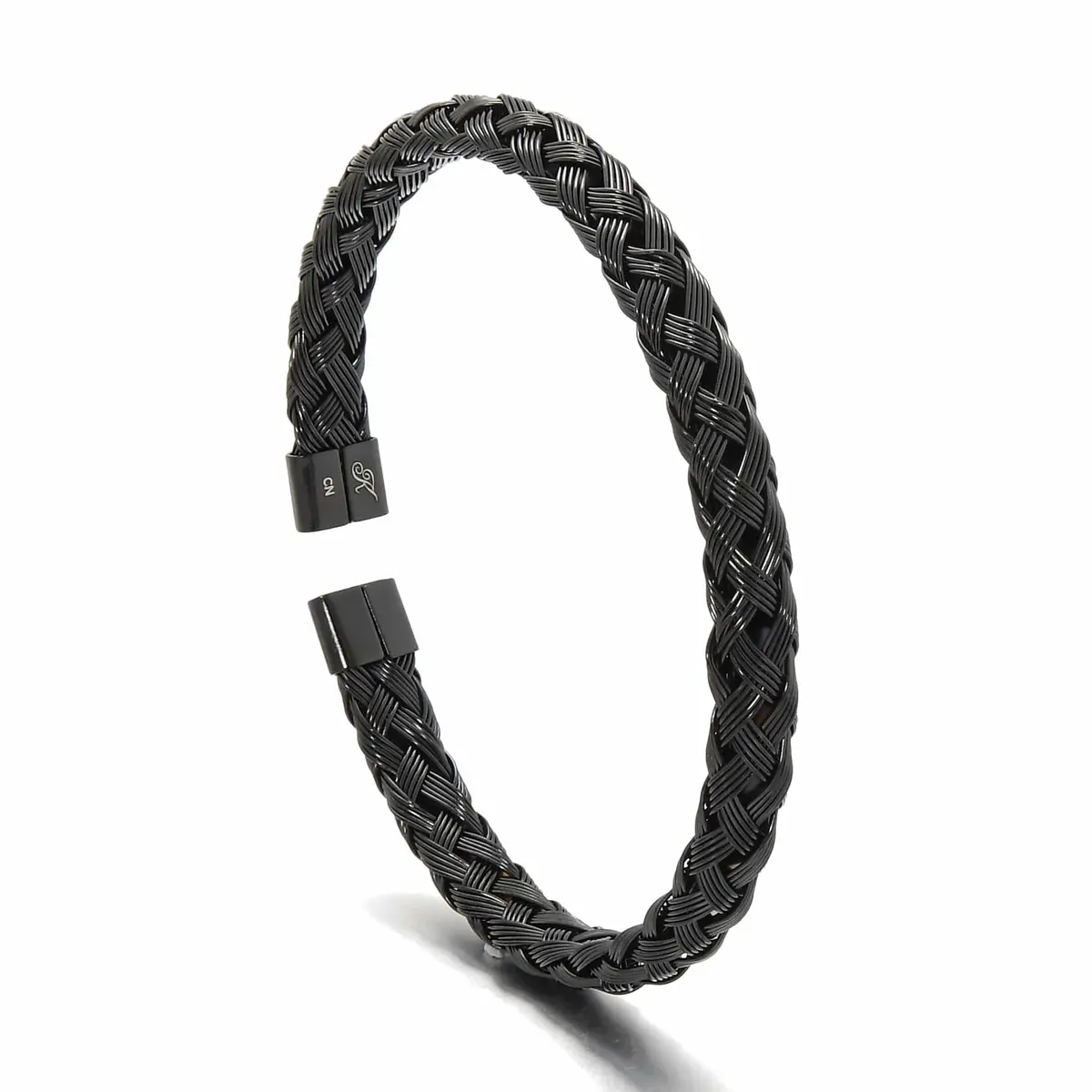 Black Basket Weave Braided Steel Hearts Bracelet 1