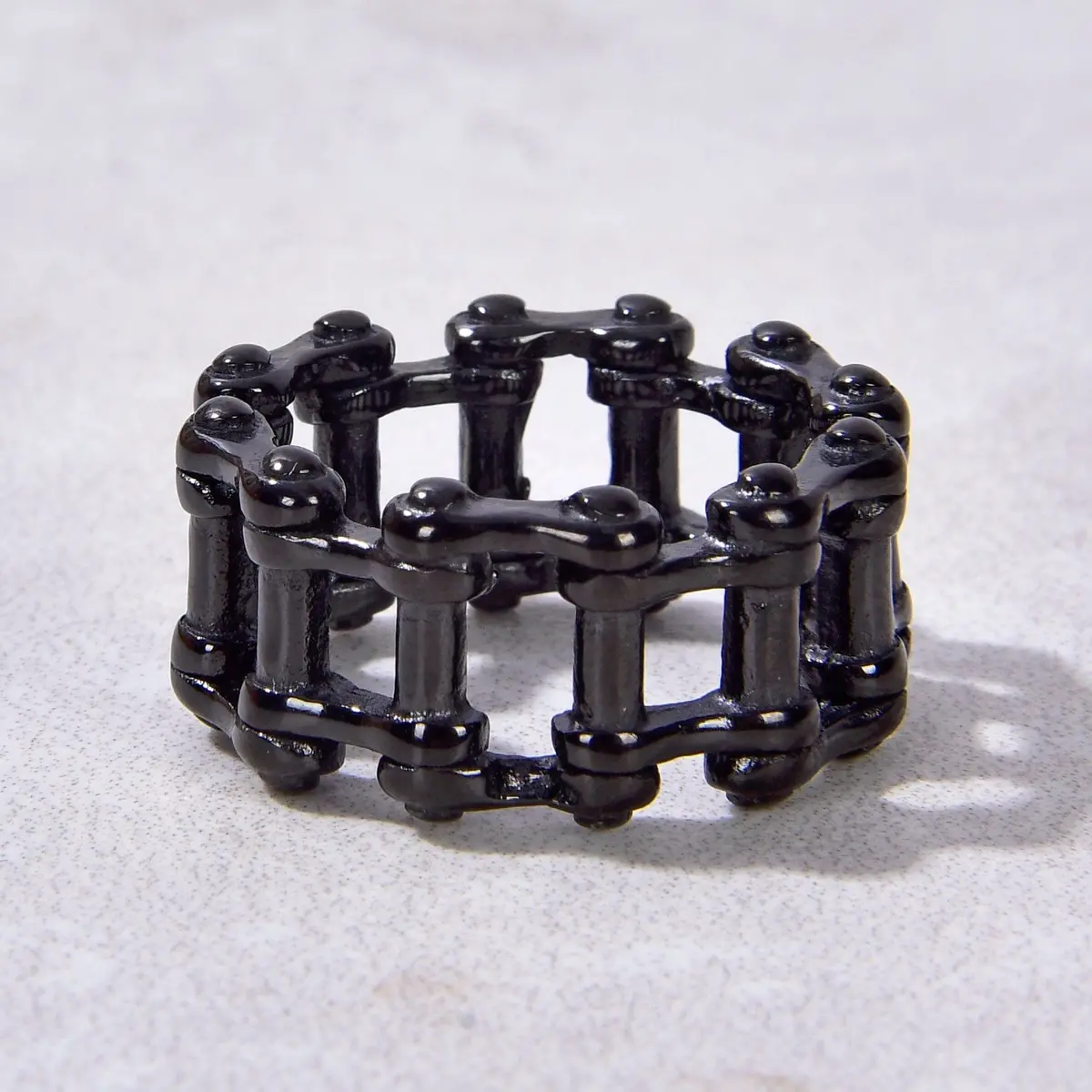 Black Bike Chain Steel Hearts Ring 1