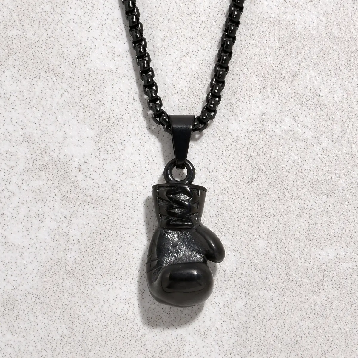 Black Gun Metal Boxing Gloves Steel Hearts Necklace 1