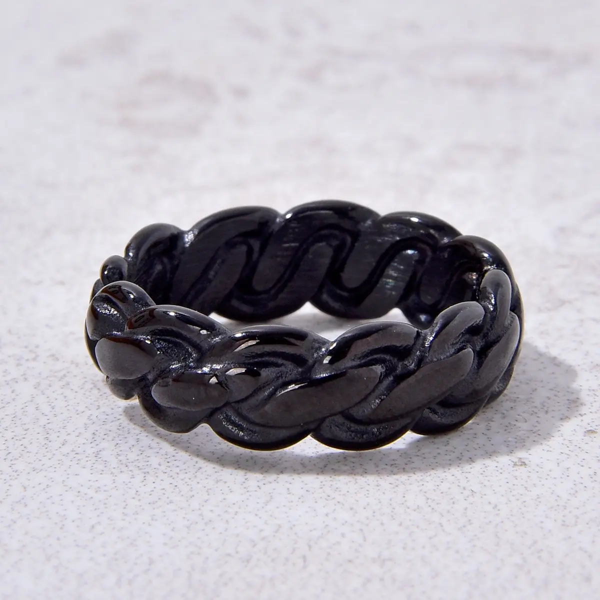 Black Braided Rope Steel Hearts Ring 1