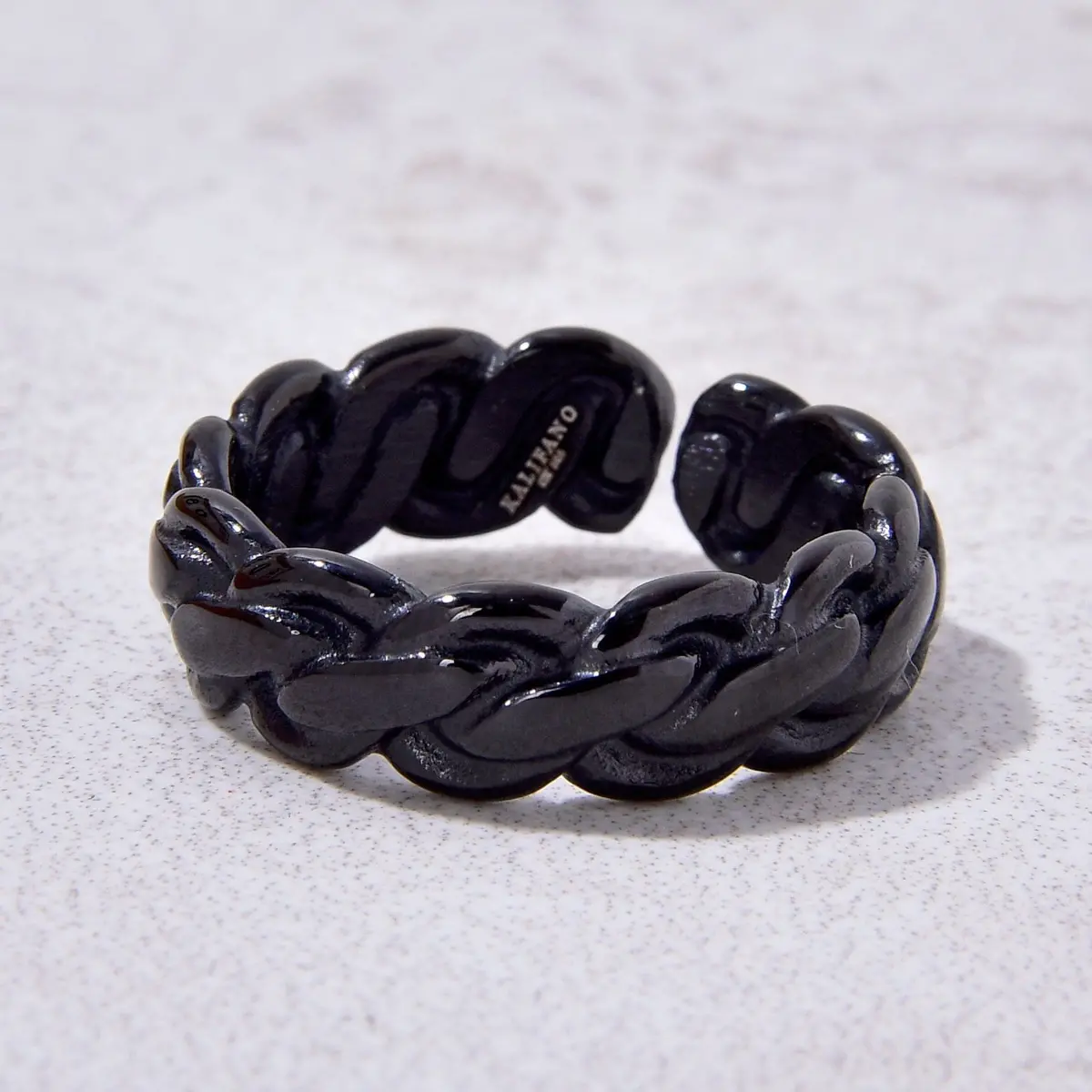Black Braided Rope Steel Hearts Ring 2