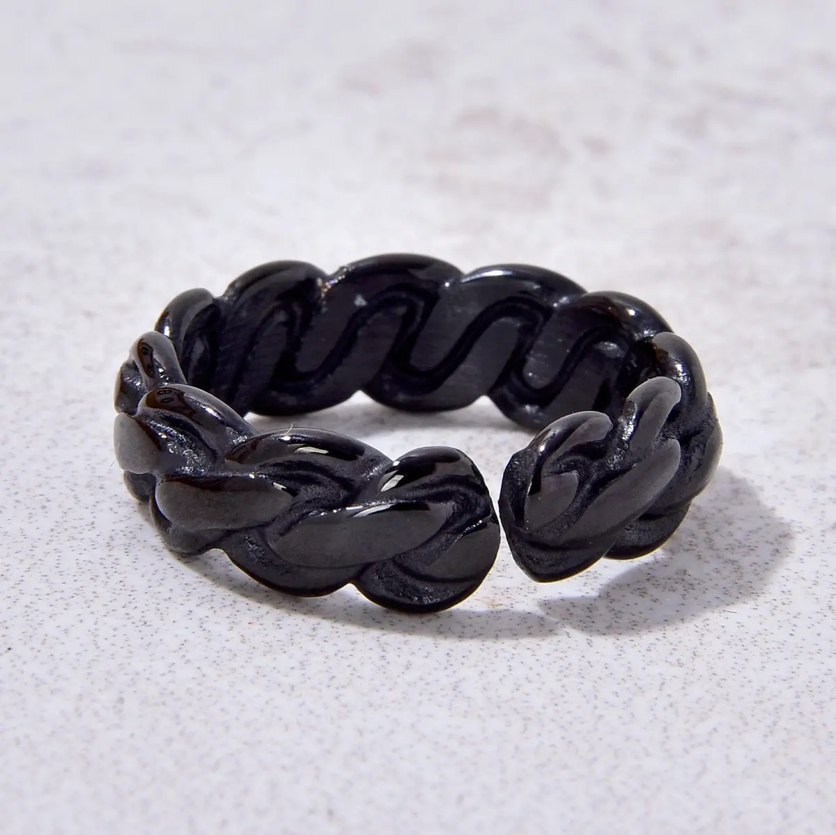 Black Braided Rope Steel Hearts Ring 3