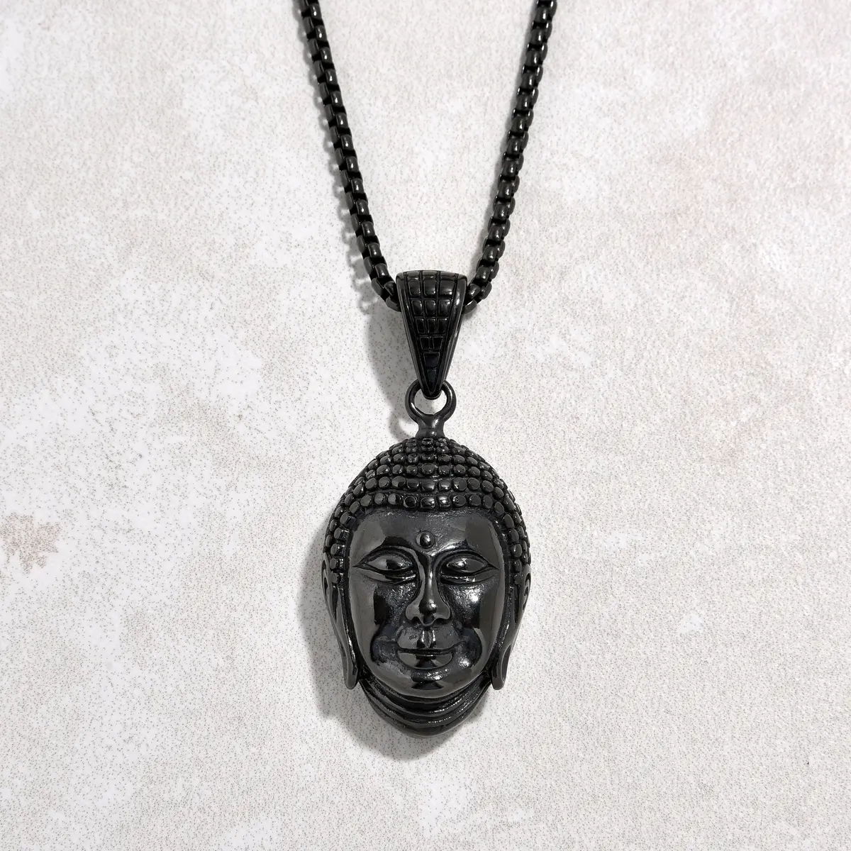 Black Gun Metal Buddha Steel Hearts Necklace 1