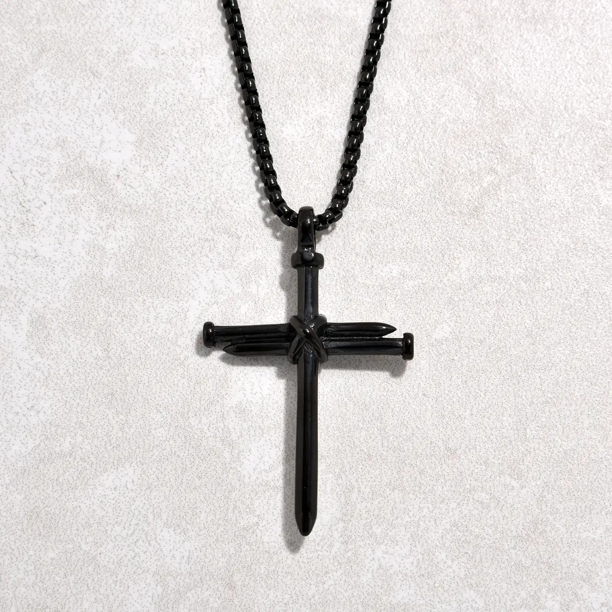 Black Gun Metal Cross Steel Hearts Necklace 1
