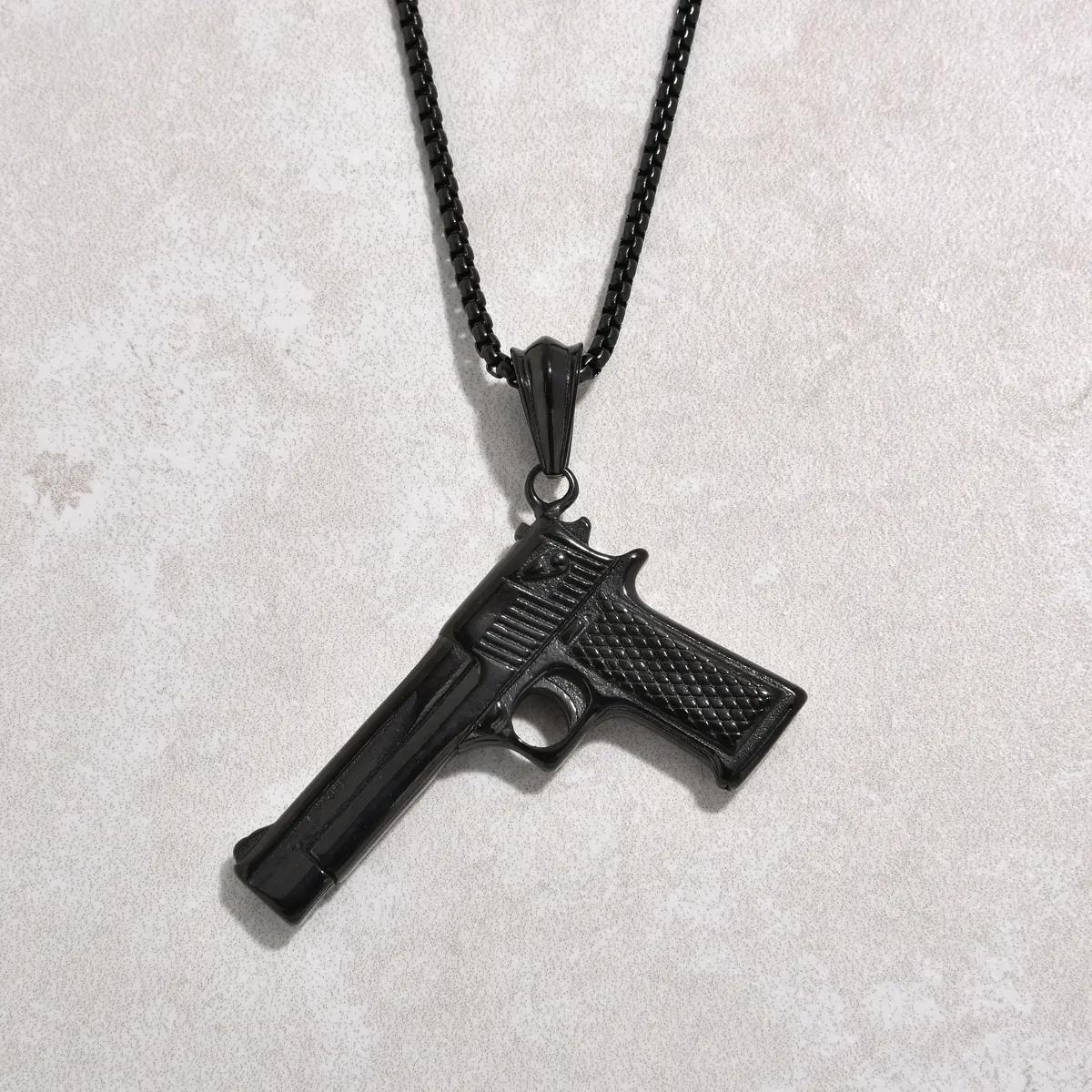 Black Gun Metal Desert Eagle Glock Pistol Gun Steel Hearts Necklace 1