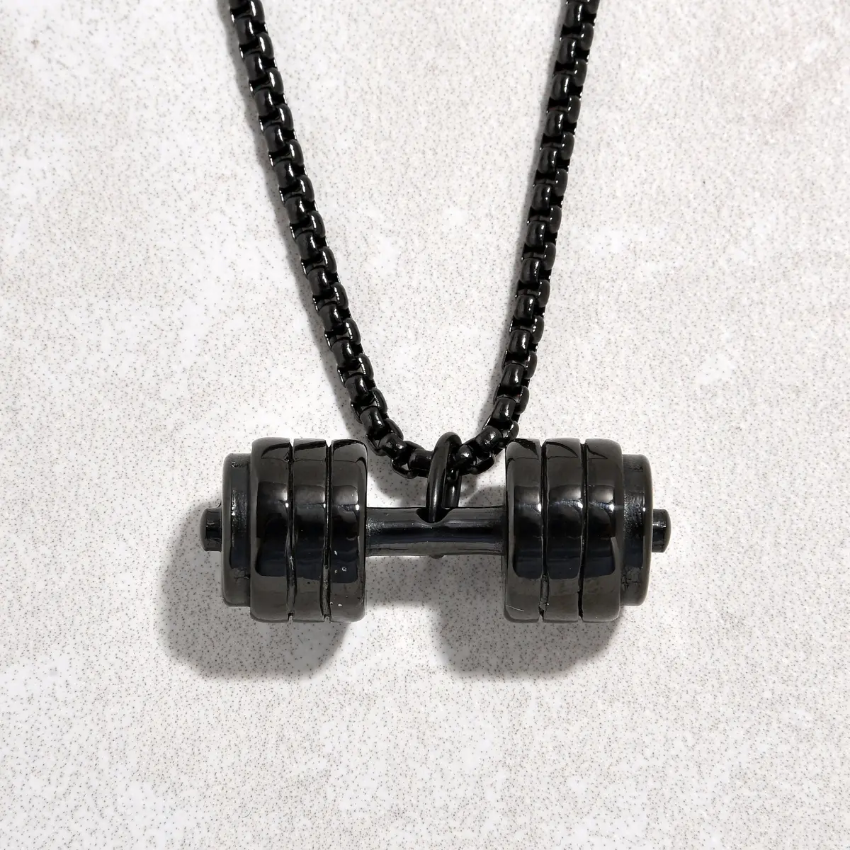 Black Gun Metal Dumbbell Steel Hearts Necklace 1