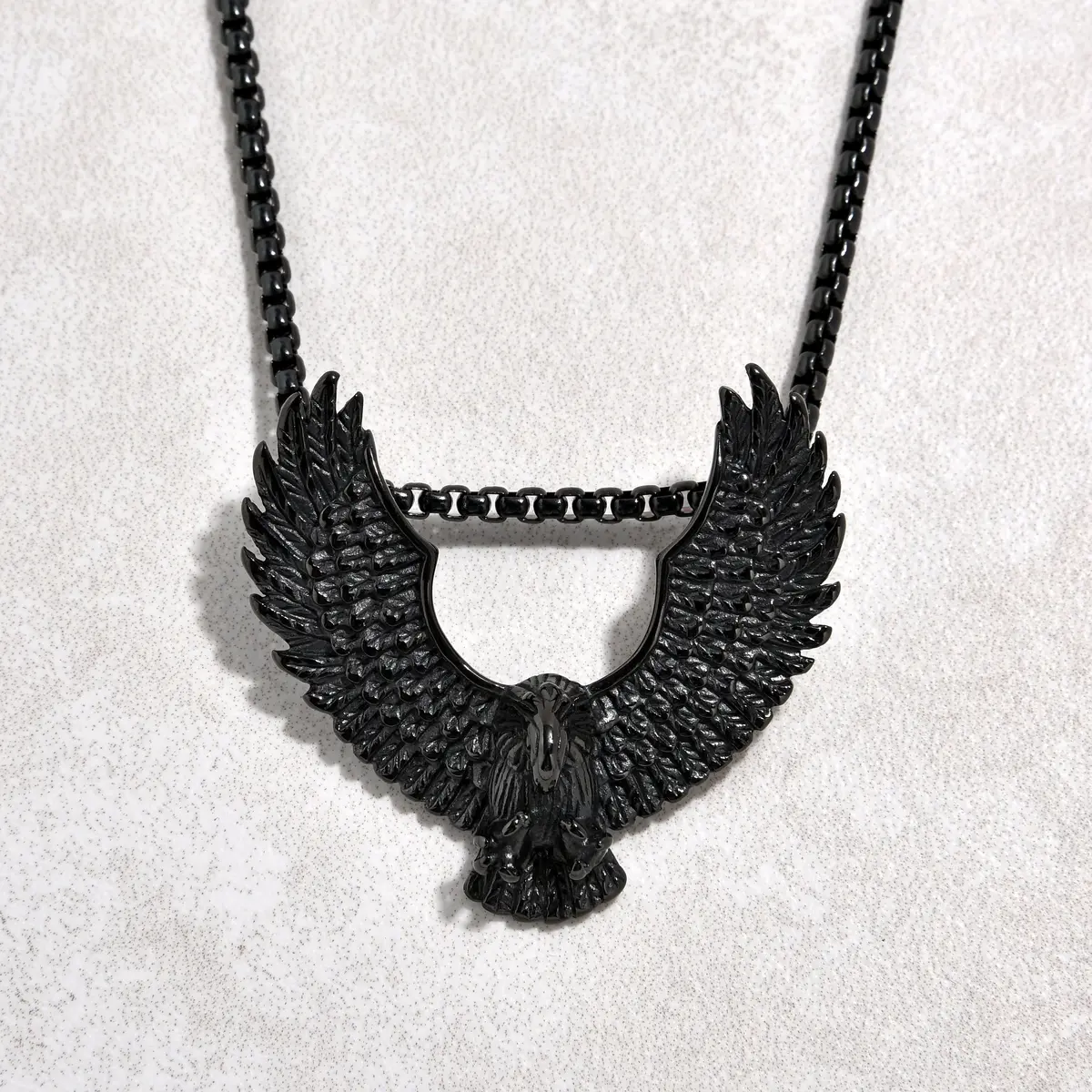 Black Gun Metal Eagle Steel Hearts Necklace 1