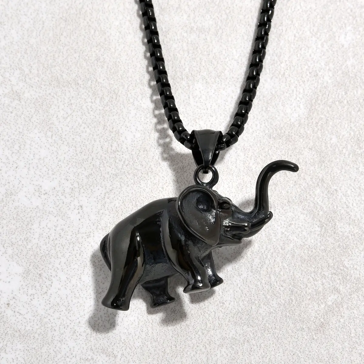 Black Gun Metal Elephant Steel Hearts Necklace 1