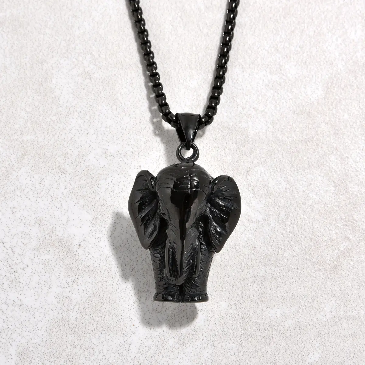 Black Gun Metal Elephant Steel Hearts Necklace 1