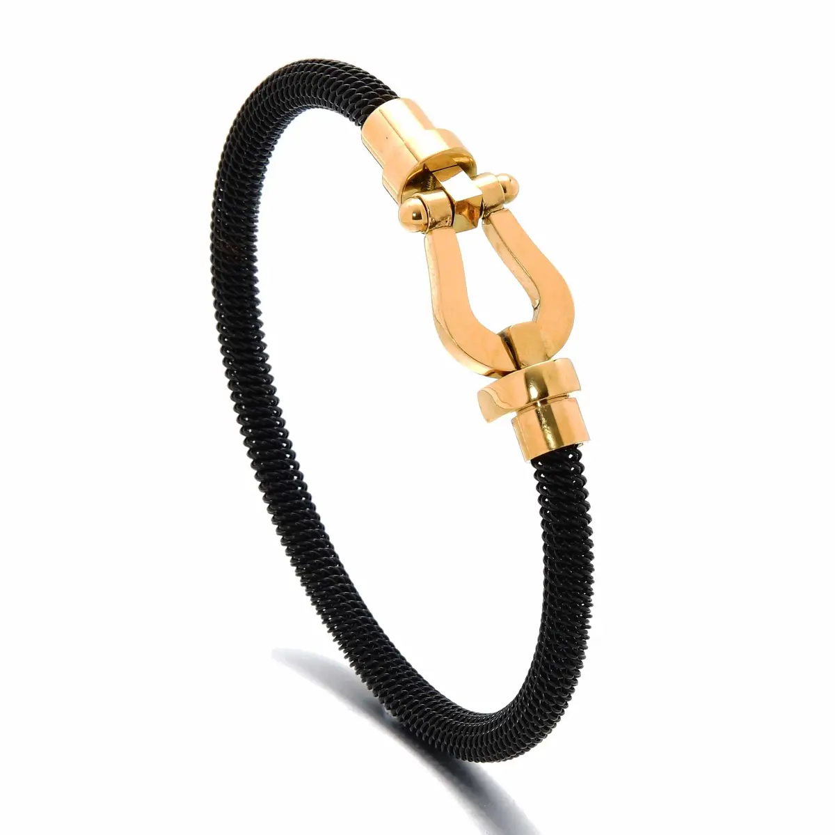 Black Equestrian Woven Braided Steel Hearts Bracelet 1