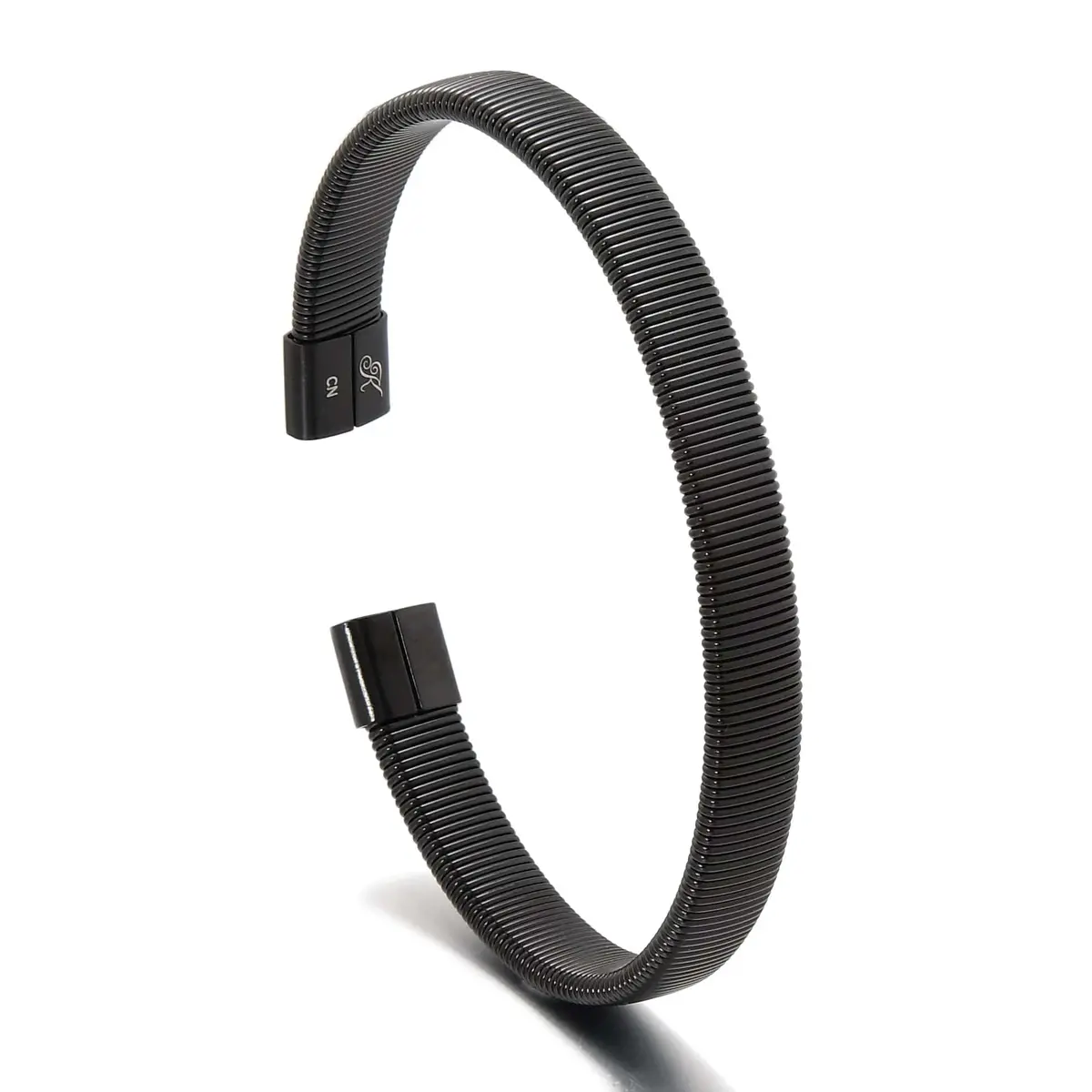 Black Flex Cable Braided Steel Hearts Bracelet 1