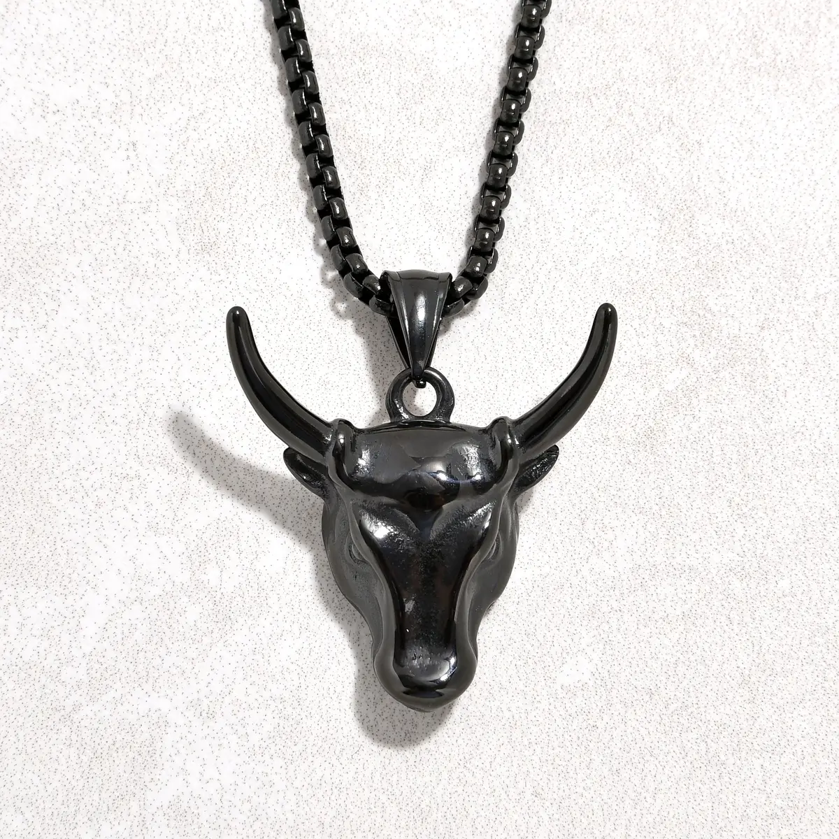Black Gun Metal Bull Head Steel Hearts Necklace 1