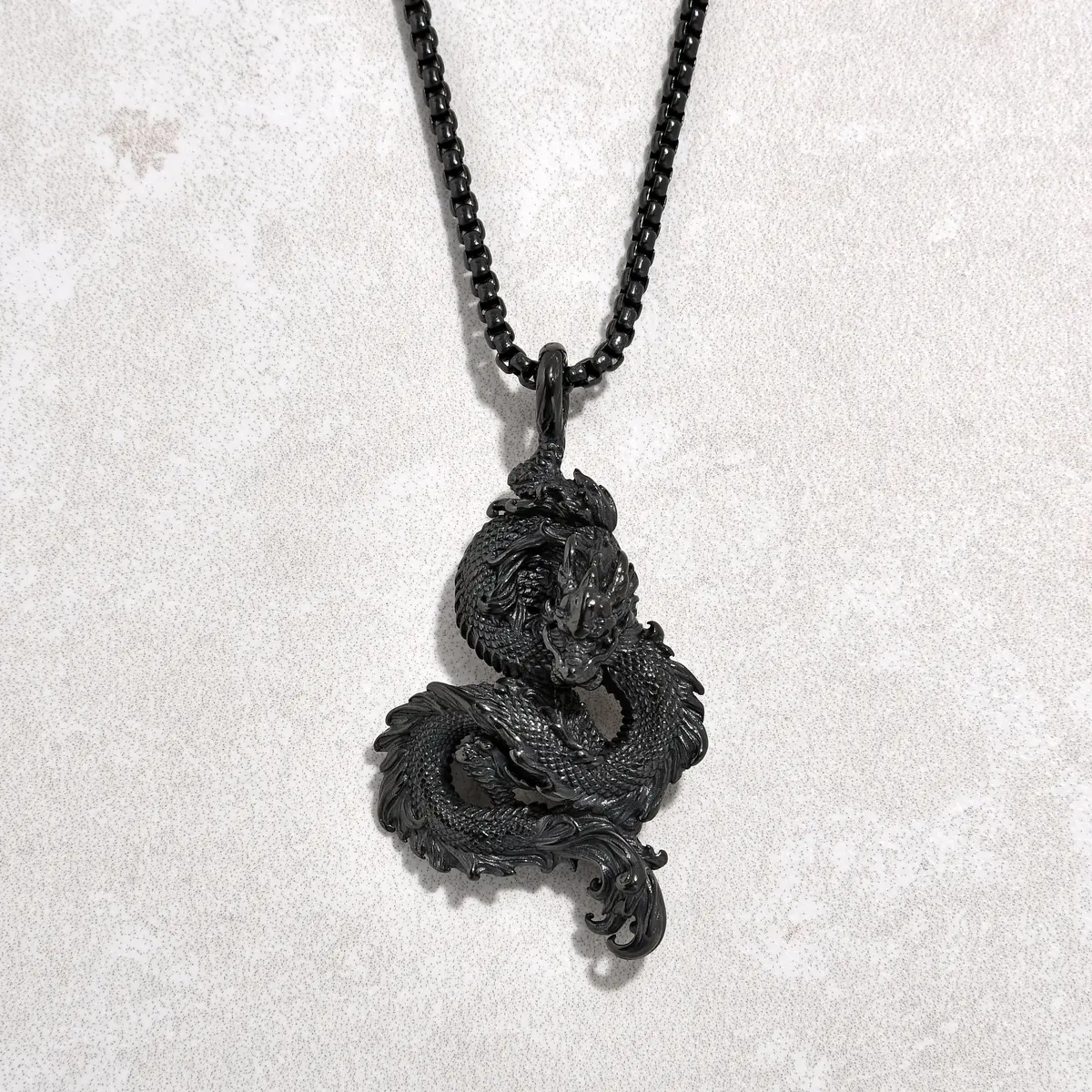 Black Gun Metal Dragon Steel Hearts Necklace 1